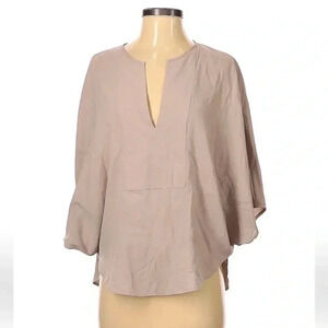 BCBGMAXAZRIA | Taupe 100% Silk 3/4 Sleeves Blouse Tunic Size XS